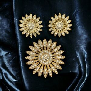 Sunflower Brooch and Earrings Set